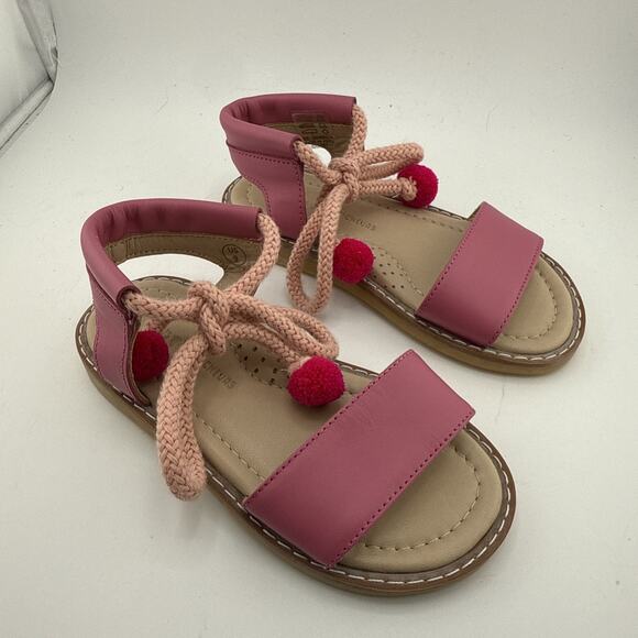 Petits Marcheurs Girls Belinda Pom Pom Pink Leather Flat Sandals Size 9 NWOB - Picture 4 of 7